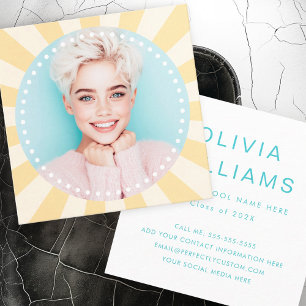 Fresh trendy sunburst student graduation photo square business card