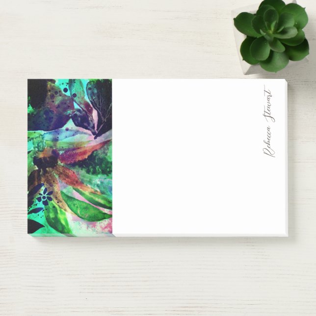 Fresh Tropical Flowers and Leaves Painting Script Post-it Notes (Office)