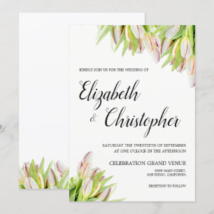 Fresh Tulip Flowers Elegant Pink Green Wedding Invitation
