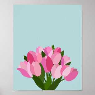 Fresh Tulips Pastel Soft Blue Poster