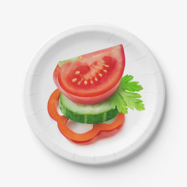 Fresh vegetable pieces paper plate (Front)