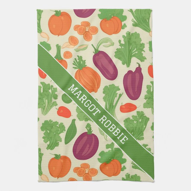 Fresh Vegetables Floral Colourful Pattern Tea Towel (Vertical)