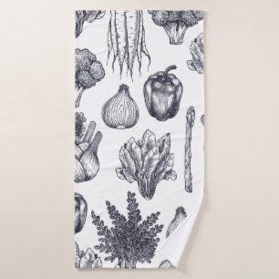 Fresh vegetables seamless pattern. Broccoli, carro Bath Towel