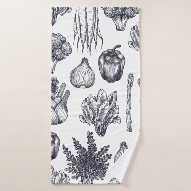Fresh vegetables seamless pattern. Broccoli, carro Bath Towel (Bath Towel)