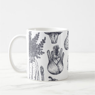 Fresh vegetables seamless pattern. Broccoli, carro Coffee Mug