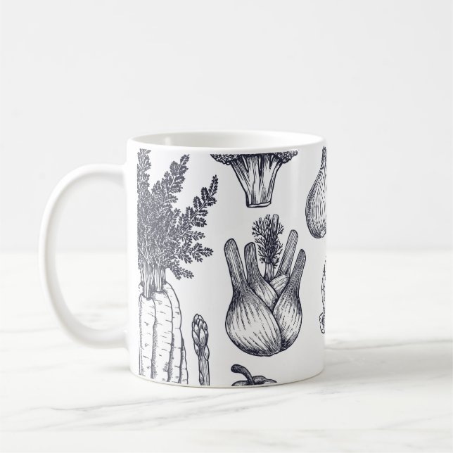 Fresh vegetables seamless pattern. Broccoli, carro Coffee Mug (Left)