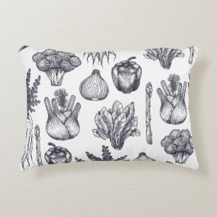 Fresh vegetables seamless pattern. Broccoli, carro Decorative Cushion