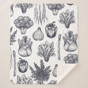 Fresh vegetables seamless pattern. Broccoli, carro Sherpa Blanket