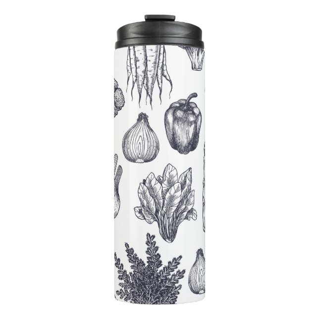 Fresh vegetables seamless pattern. Broccoli, carro Thermal Tumbler (Front)