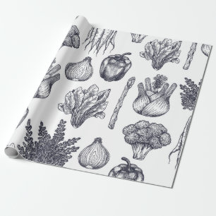 Fresh vegetables seamless pattern. Broccoli, carro Wrapping Paper