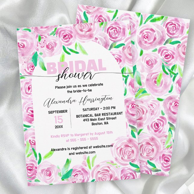 Fresh Vibrant Pink Watercolor Roses Bridal Shower Invitation (Creator Uploaded)