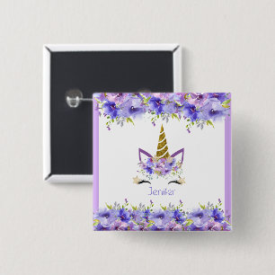 Fresh Violet Unicorn Birthday Decorations 15 Cm Square Badge