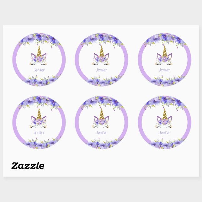 Fresh Violet Unicorn Birthday Decorations Classic Round Sticker (Sheet)