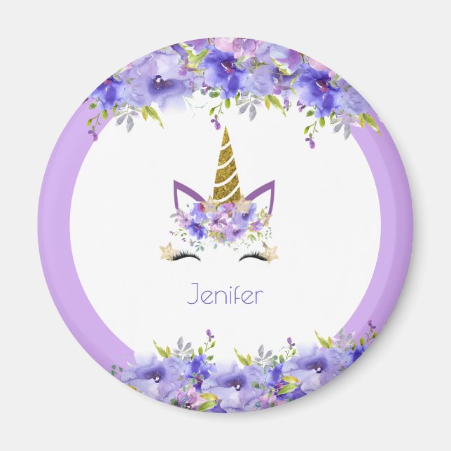 Fresh Violet Unicorn Birthday Decorations Magnet (Front)