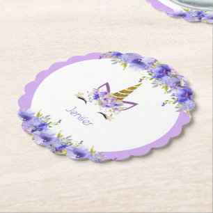 Fresh Violet Unicorn Birthday Decorations Paper Coaster