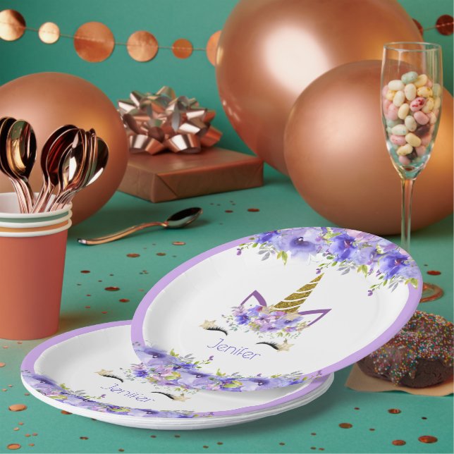 Fresh Violet Unicorn Birthday Decorations Paper Plate (Multi)
