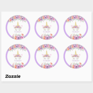 Fresh Violet   Unicorn Birthday Party Classic Round Sticker