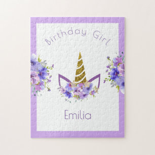 Fresh Violet Unicorn girl Birthday Jigsaw Puzzle