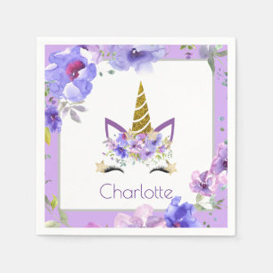 Fresh Violets Unicorn Purple Birthday Party Napkin