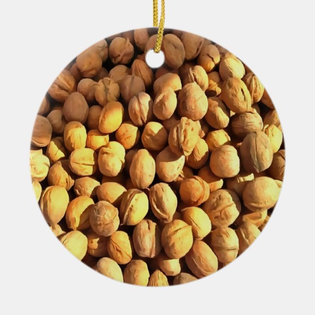 Fresh Walnuts Hyperrealistic Painting Ceramic Tree Decoration (Front)