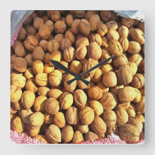 Fresh Walnuts Hyperrealistic Painting Square Wall Clock