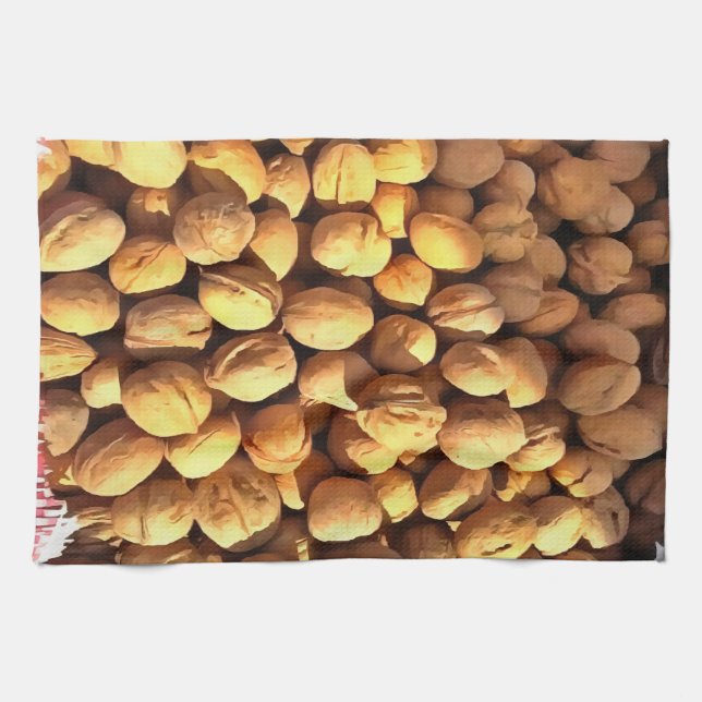 Fresh Walnuts Hyperrealistic Painting Tea Towel (Horizontal)