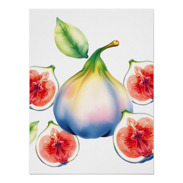 Fresh Watercolor Fig with Soft White  Poster (Front)