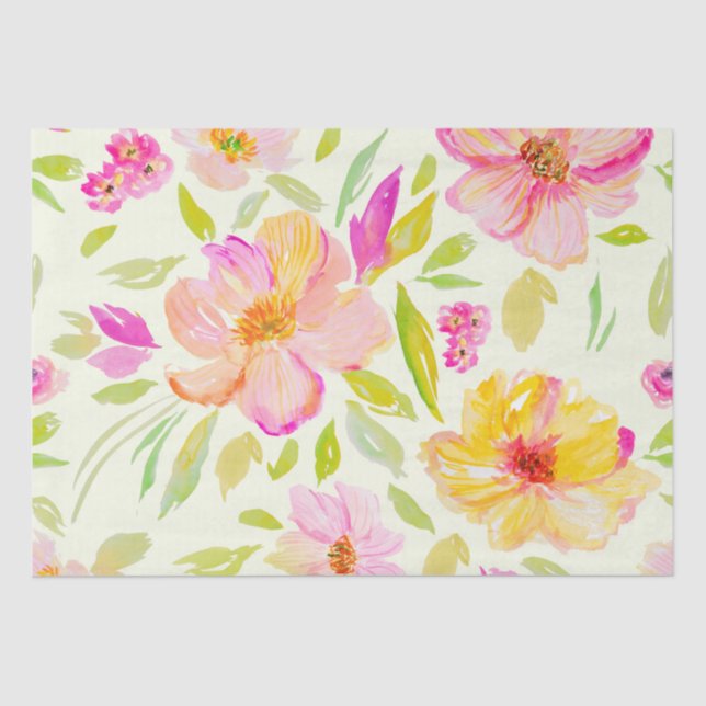Fresh Watercolor floral peony repeating Pattern Tissue Paper (Front)