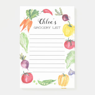 Fresh Watercolor Garden Vegetables Grocery List Post-it Notes