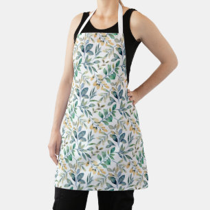 Fresh Watercolor Green and Yellow Leaf Pattern Apron
