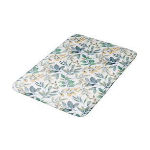 Fresh Watercolor Green and Yellow Leaf Pattern Bath Mat