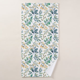 Fresh Watercolor Green and Yellow Leaf Pattern Bath Towel Set