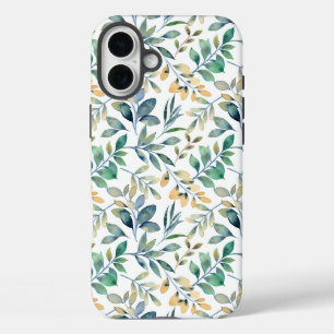 Fresh Watercolor Green and Yellow Leaf Pattern iPhone 16 Plus Case
