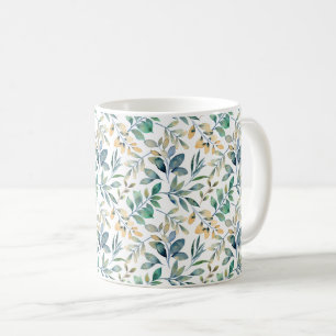 Fresh Watercolor Green and Yellow Leaf Pattern Coffee Mug
