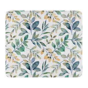 Fresh Watercolor Green and Yellow Leaf Pattern Cutting Board