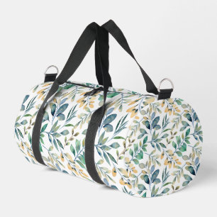 Fresh Watercolor Green and Yellow Leaf Pattern Duffle Bag