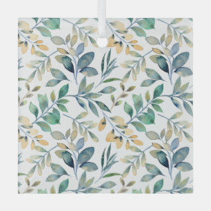 Fresh Watercolor Green and Yellow Leaf Pattern Glass Tree Decoration