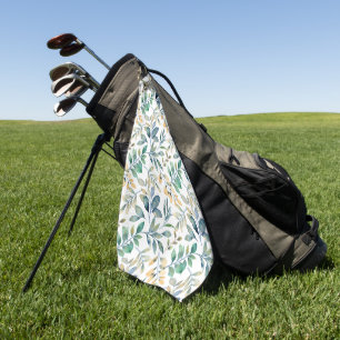 Fresh Watercolor Green and Yellow Leaf Pattern Golf Towel