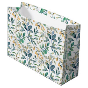 Fresh Watercolor Green and Yellow Leaf Pattern Large Gift Bag