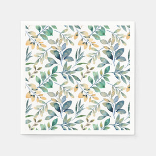 Fresh Watercolor Green and Yellow Leaf Pattern Napkin