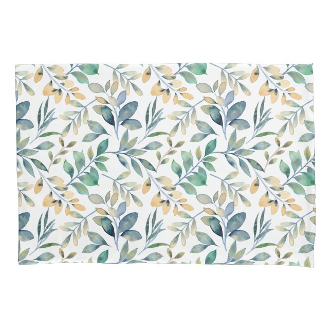 Fresh Watercolor Green and Yellow Leaf Pattern Pillowcase (Front-Left)