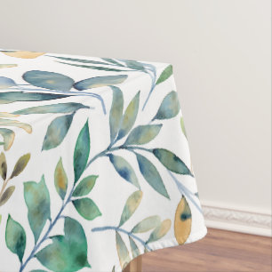 Fresh Watercolor Green and Yellow Leaf Pattern Tablecloth