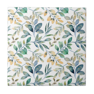 Fresh Watercolor Green and Yellow Leaf Pattern Tile