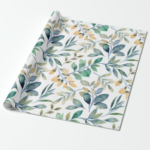 Fresh Watercolor Green and Yellow Leaf Pattern Wrapping Paper