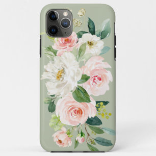 Fresh Watercolor Pastel Floral Roses Green Pink iPhone 11 Pro Max Case