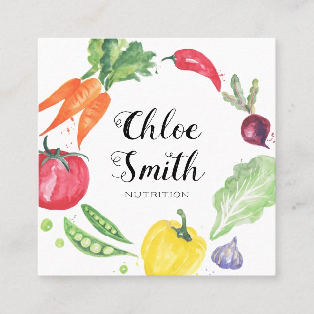 Fresh Watercolor Vegetables Business Card (Front)