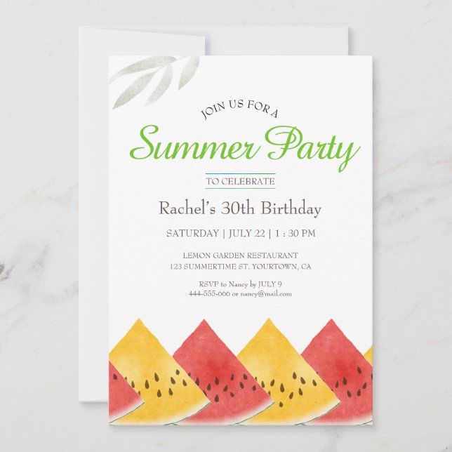 Fresh Watermelon Birthday invitation (Front)
