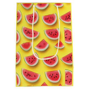 Fresh Watermelon Slices Pattern on Yellow  Medium Gift Bag