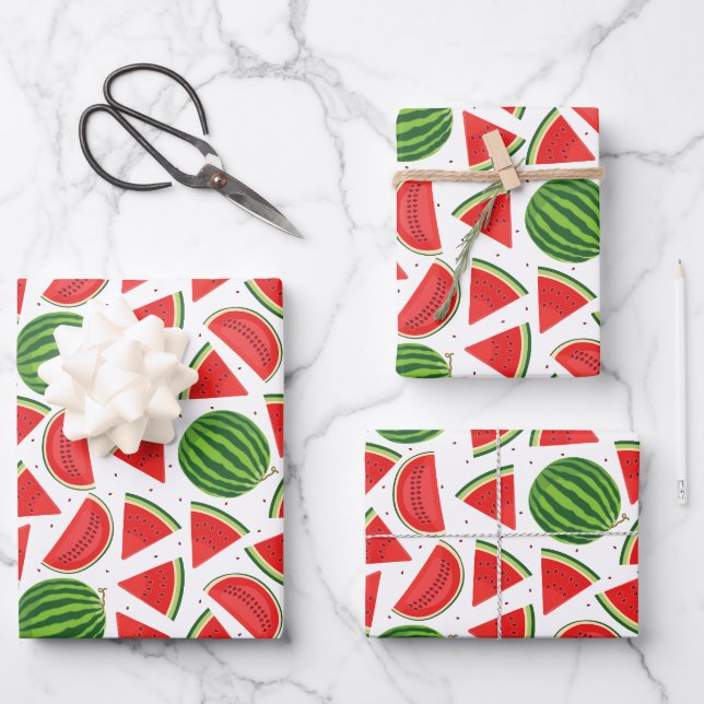 Fresh Watermelon Slices Pattern Wrapping Paper Sheet (Front)