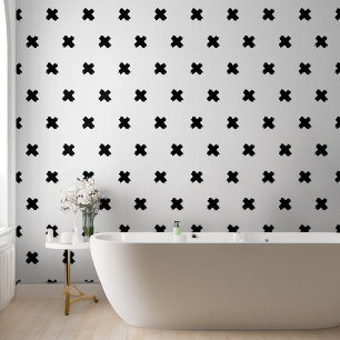 Fresh White-Black Cross Pattern Wallpaper